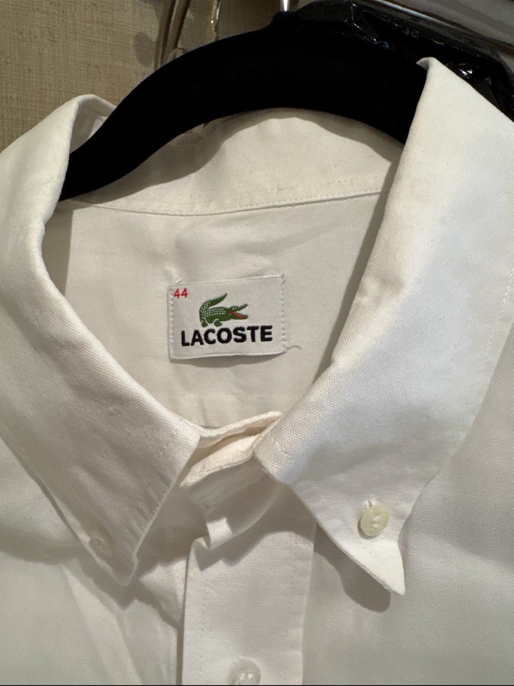 Lacoste Men's White Button-Down Dress Shirt with Crocodile Logo